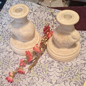 Fleur De Lis Bunny Taper Candle Holders. Sold Together never Used